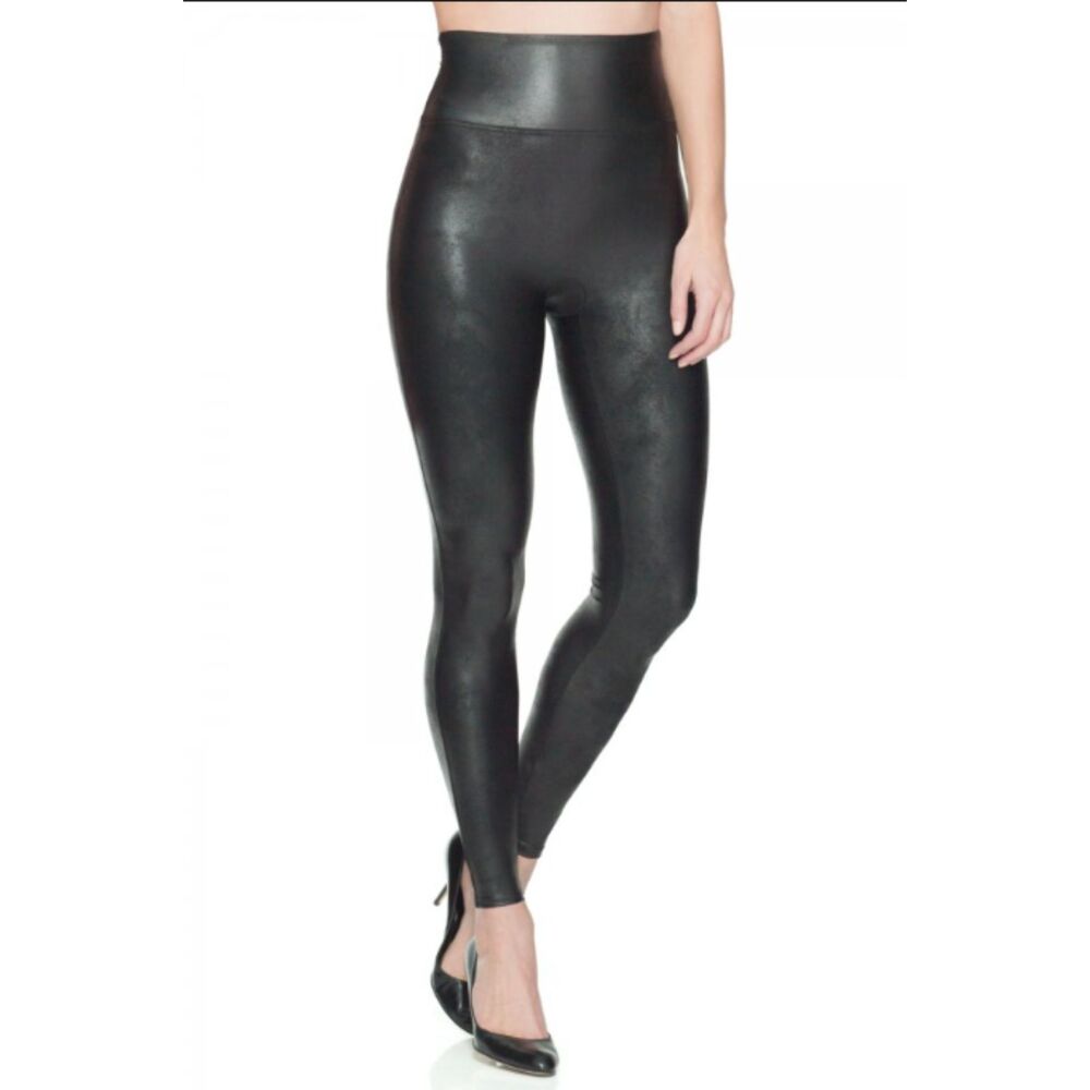 SPANX Ready-to-Wow! Faux Leather Black Stretchy Leggings PL